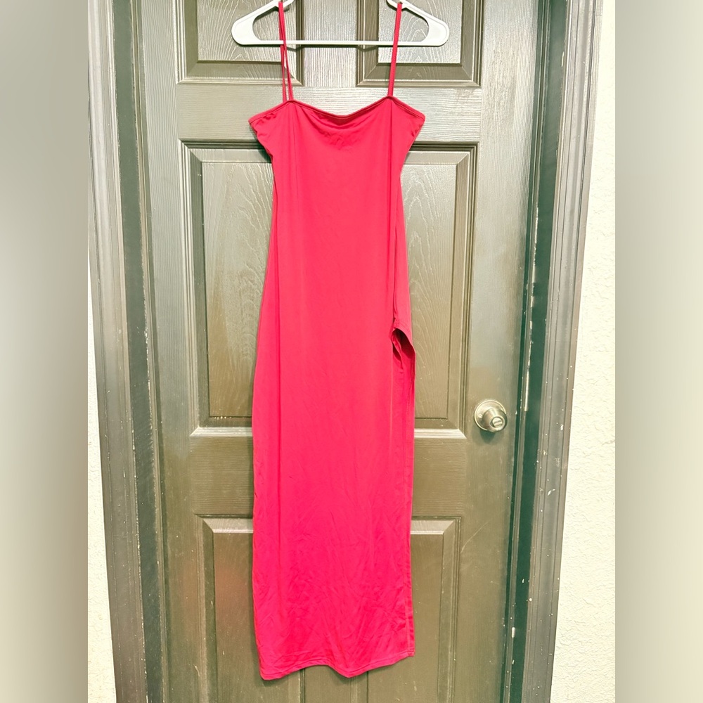 Shein Red Wine Spaghetti Strap Dress High Slit